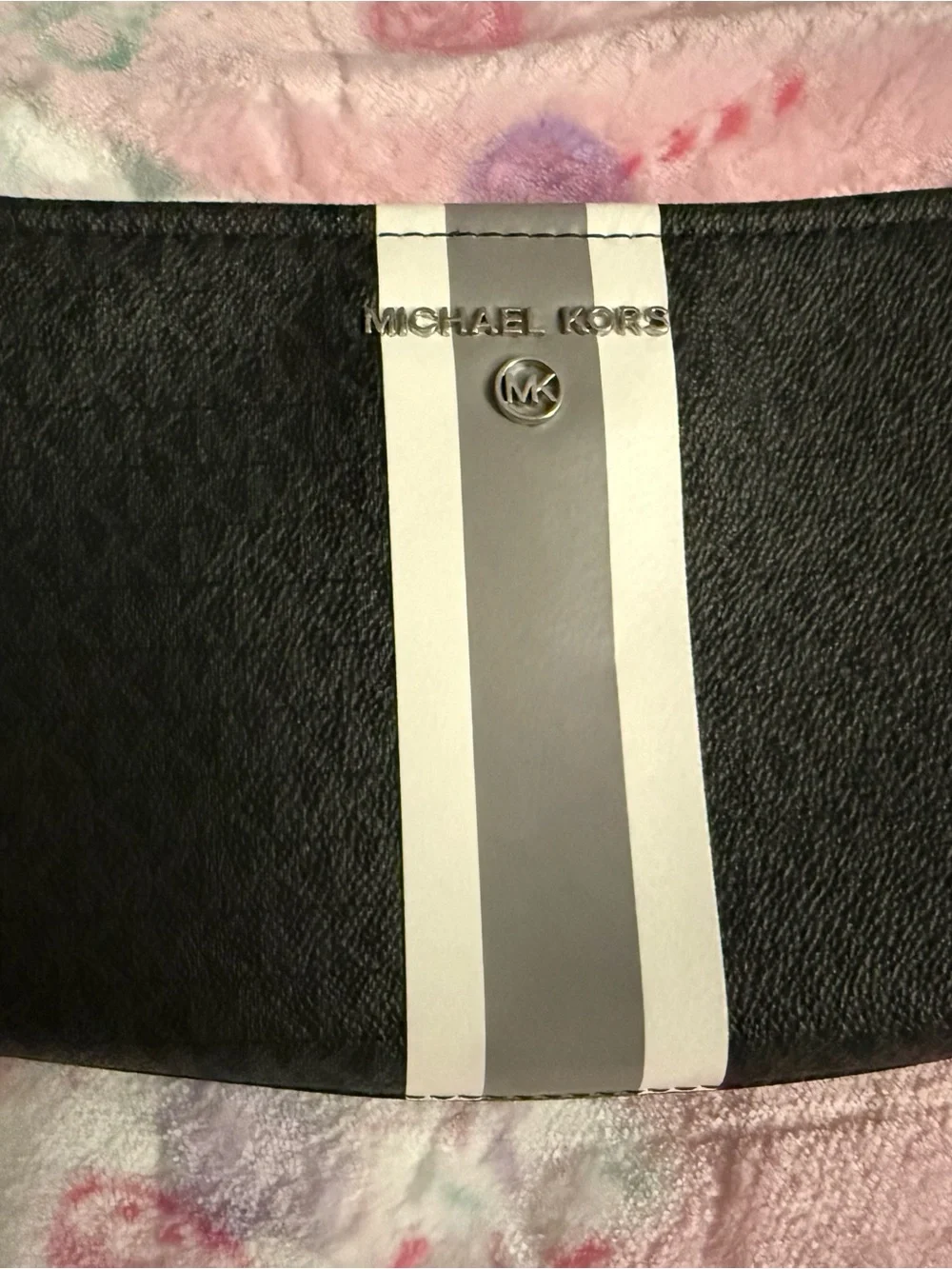 Michael Kors Black Leather Crossbody with White and Gray Center Stripe